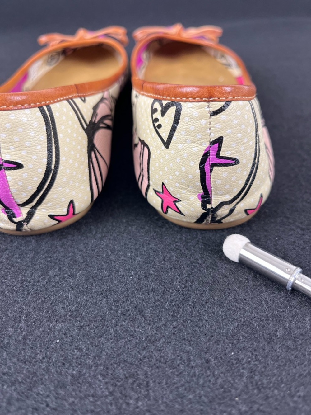 Coach Poppy Darling Graffiti Print Ballet Flats Pink Cream Leather Trim Size 7 - Picture 10 of 15
